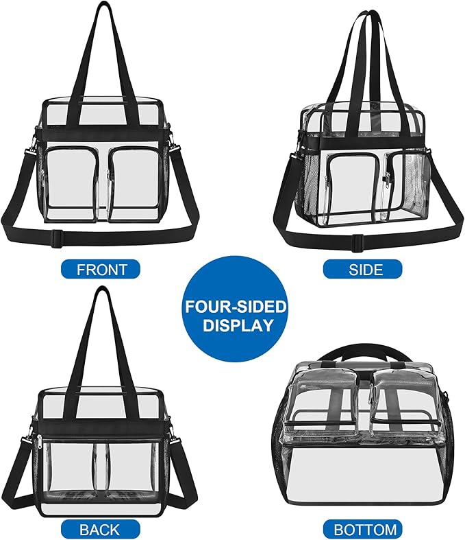 XCU Clear Bag for Stadium Events 12x6x12 Large Clear Tote Bag Transparent Lunch Bag Adjustable Straps for Concert Sports Work