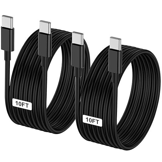 LOFPYE 2-Pack Black 10FT 60W USB C to USB C Cable, Type C Fast Charging Cable for iPhone Air 17 16e 16 15 Pro Plus Pro Max，for Galaxy S25/S24, for iPad Pro/Air/mini, for MacBook Pro/Air and More