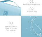 Lcsmaokin Large Capacity Toiletry Bag Travel Bag with Hanging Hook for Men and Women Waterproof Travel Cosmetic Bag Bathroom Storage Bag for Brushes Set, Full-Sized Shampoo,Accessories(Baby Blue)