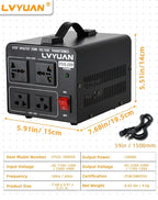 LVYUAN Voltage Converter Transformer 1000 Watt Step Up/Down Convert from 110V-120V to 220V-240Vt and from 220V-240V to 110V-120V with 2 US outlets, 2 Universal outlets, Resettable Circuit Breaker