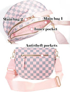 Black and White Checkered Crossbody Bag Bum Bag for Women,Spacious Checkered Purse Fanny Packs Belt Bag