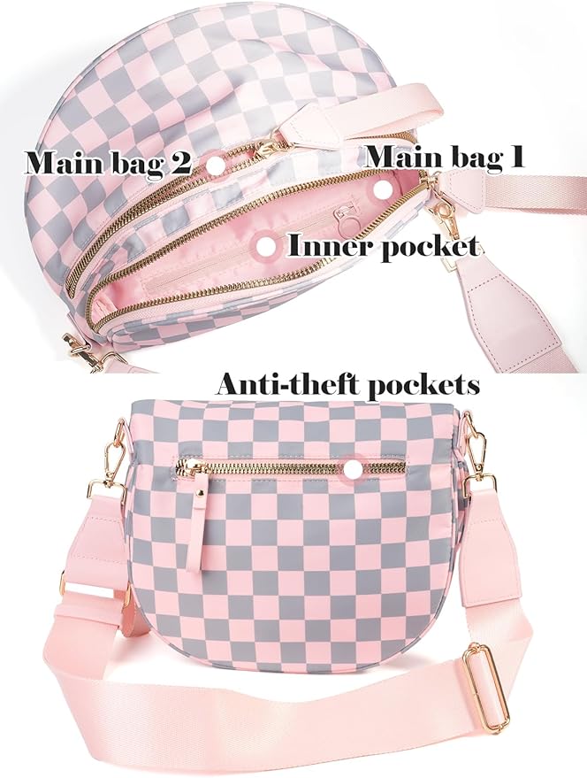 Black and White Checkered Crossbody Bag Bum Bag for Women,Spacious Checkered Purse Fanny Packs Belt Bag