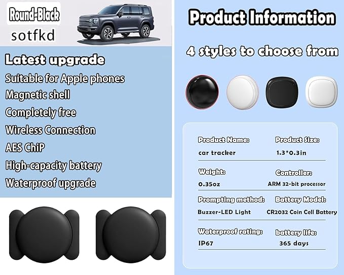 2 Pack GPS Tracker for Vehicles,Tracker Device for Vehicles,Tracking Devices for Cars Hidden,Car GPS Tracker (Only iOS) | No Monthly Fee | Magnetic Shell | Waterproof | Works with Apple Find My