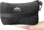 BlueHills Travel Blanket Pillow in Mini Soft Packable Case Premium Plush Airplane Blanket in Portable Compact Pack with Luggage Belt and Carabiner Long Flight Throw Essentials Lightweight- Black M05