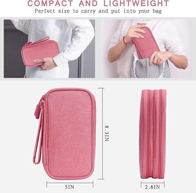 Skycase Electronic Organizer Travel Case - Waterproof Travel Cord Pouches for Organization, Cable Organizer, All-in-One Double Layers Storage Bag for Accessories, Charger, Cable, Pink- Large