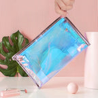 BESARME 10 Pcs Holographic Makeup Bags, Clear PVC Travel Toiletry Bag Iridescent Pouch Portable Zippered Waterproof Cosmetic Bag SPA Bathroom Vacation Party Favors Bachelorette Gifts Mothers Day Gifts