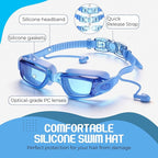 Tallew Swim Goggles Swimming Cap Set with Earplugs, Nose Clip and Case Silicone Swim Hat Waterproof Chlorine Resistant