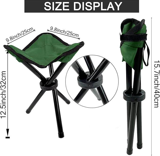 Folding Camping Stool Portable Outdoor Chair Use Height 13.7in Fishing Chair Seat for Camping Hiking Golf Hunting Hiking Outdoor Gardening and Travel Beach Maximum Weight Capacity 240 lbs(Green)