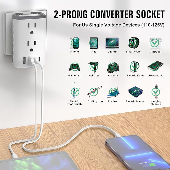 Voltage Converter Us to Europe, Power Converter Combo, 220v to 110v European Plug Converter 2300w Travel Adapter Worldwide, Step Down European, Travel Adapter Worldwide