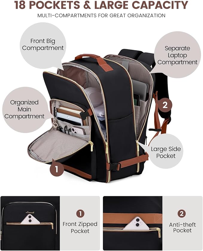 LOVEVOOK 50L Travel Backpack for Women & Men, Airline Approved Carry On Luggage with 3 Packing Cubes, TSA Overnight Bags, Waterproof Personal Item Bag, Weekender Essentials Backpacks fits 17" Laptop