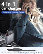 Retractable Car Charger Adapter for iPhone 17,4 in 1 Fast Charging Car Phone Charger,69W USB C Car Truck Accessories,Road Trip Essentials Gift for Men Women for iPhone 17/16/15/14/13/12,Galaxy S25