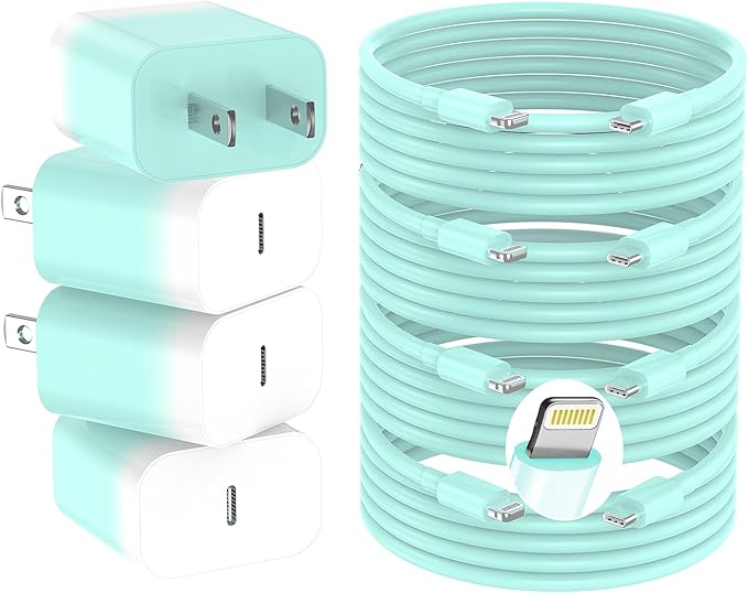 iPhone Charger Fast Charging,20W PD USB C Wall Charger 4 Pack with 6FT Fast Charging Cable,for iPhone 14/14 Pro Max/13/13 Pro/12/12 Pro/11/11 Pro/XS(Blue)
