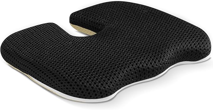 Gooo&Ma Air Fiber Seat Cushion for Office Chair, Breathable U-Shape Tailbone Relief Cushion for Desk Chair, Washable Ergonomic Chair Pad for Driving & Gaming, Cooling Mesh Back Support(Black)