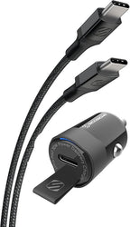 Scosche CPDC30 Mini USB-C 30W Car Charger for Cigarette Lighter Outlet, Power Adapter Plug with 4 FT Long USBC to Type-C Fast Charging Cable Cord Compatible with Android, iPhone & iPad, Black