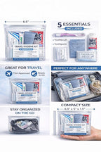 Travel Hygiene Kit (5 Essentials) – TSA Approved Toiletry Set with Toothbrush, Toothpaste, Shampoo, Soap & Hand Wipes – Portable Travel Kit for Gym, Airplane & Emergency Use