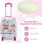 BABY JOY 2 PC Kids Luggage, 16" Toddlers Carry-on Suitcase & 12” Backpack Set, Children Travelling Case w/ 4 Casters & Retractable Handle, Lightweight Trolley Case for Boys & Girls (Owl)