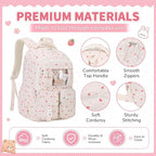 PIG PIG GIRL Corduroy Backpack 3PCS Kids Backpack for Girls School Bags for Middle School Students Book Bag for Elementary Primary Kawaii Ita Backpack with Lunch Box Pencil Case Set, Beige Strawberry