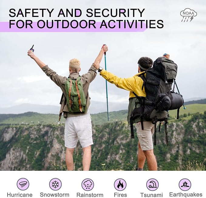 MaxTalker Walkie Talkies Long Range for Adult, MT10 Rechargeable Walkie Talkies FRS Two Way Radio, NOAA, 1200mAh Li-ion Battery USB-C Cable, LED Flashlight,VOX Walkie Talkie for Camping 2Pack (Purple)