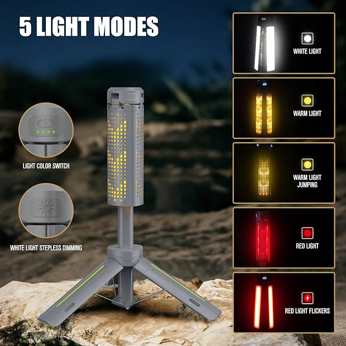 BUBRA 40" Telescopic Camping Lights with Stand, 8000mAh Rechargeable LED Work Light & Camp Lantern, 1000LM Portable Tripod Lamp, 20H Runtime for Power Outages, Survival Gear and Camping Essentials