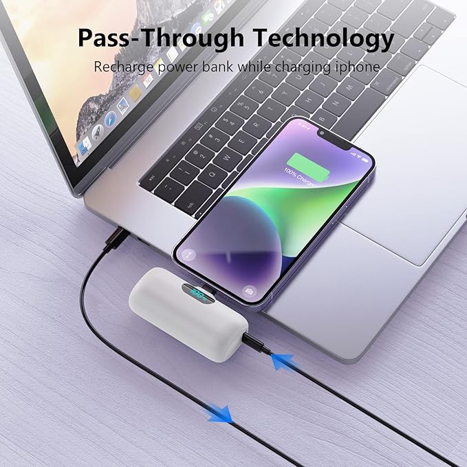 Small Portable Charger for iPhone,Upgraded 5000mAh PD Fast Charging Power Bank,Mini Plug-in Battery Pack Backup Charger Compatible with iPhone 14/14 Pro Max/13/13 Pro/12 Pro/11/XS/XR/X/8/7/6 etc-White