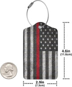 2 Pack Luggage Tags for Suitcases, PU Leather Bag Tag with Privacy Cover Address Card Travel Essentials-Thin Red Line Flag American Firefighter Flag