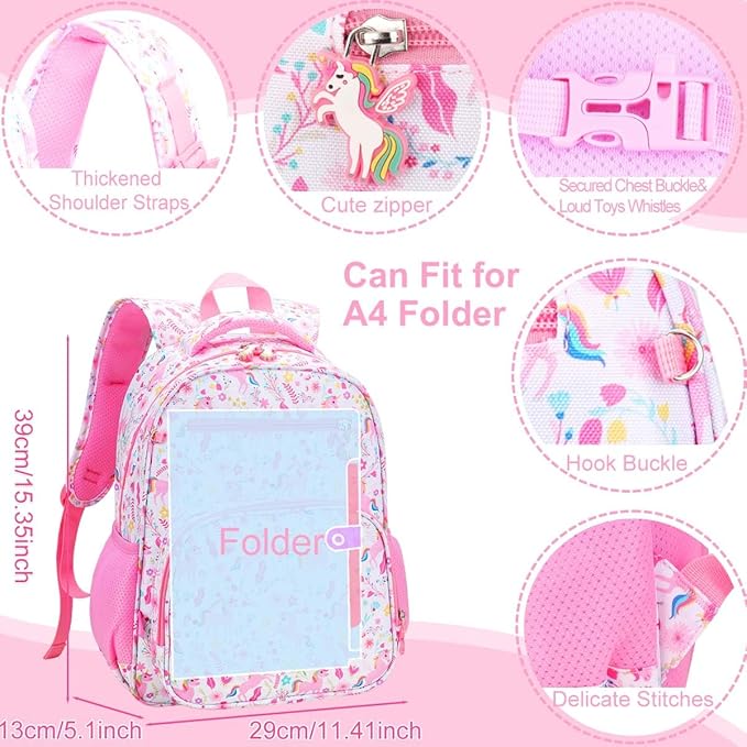 RHCPFOVR Kids Backpack for Girls - Girls Backpack 3-8 Ages Unicorn for Kids 15 Inch School Bookbag for Kindergarten Elementary School Bookbag for Girl 1st 2nd Grade