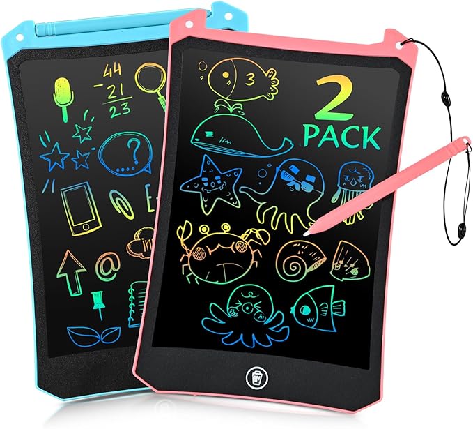 EooCoo Toddler Toys, LCD Writing Tablet for Kids 2 Pack, Toddler Travel Essentials Drawing Pad, Mess Free Coloring Books, Road Trip Activities, Age 3-5 Girls Boys Gifts - 8.5 Inch