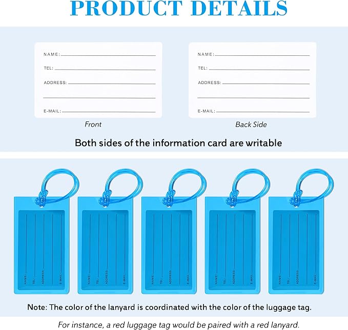 50 Pack Luggage Tags for Suitcases, Airplane Travel Essentials for Flying, International Travel Must Haves, and Luggage Accessories by Sodsay