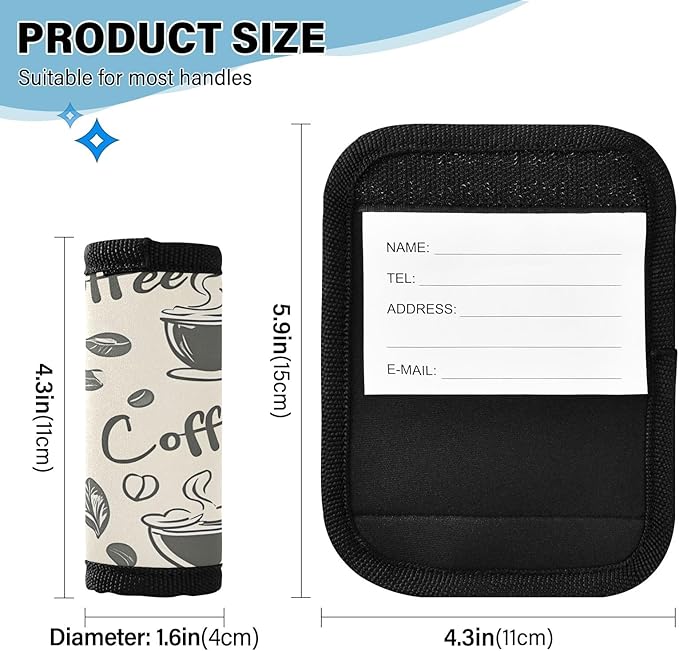 Coffee Time 3 Luggage Handle Wrap for Suitcase Luggage Tags Handle Covers Identifiers Soft Decorations Travel Accessories 2 Pack