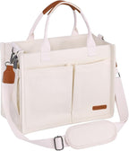 BESBESME Canvas Tote Bag for Women with Zipper & Compartments– Large Work & College Laptop Tote Crossbody Shoulder Bag