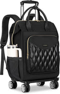 Ytonet Rolling Backpack for Women, 15.6 In Rolling Travel Backpack with 4 Spinner Wheels, Carry On Rolling Laptop Bag with Detachable Trolley, Stylish Wheeled Backpack for College Business Work, Black