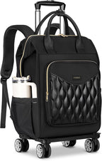 Ytonet Rolling Backpack for Women, 15.6 In Rolling Travel Backpack with 4 Spinner Wheels, Carry On Rolling Laptop Bag with Detachable Trolley, Stylish Wheeled Backpack for College Business Work, Black