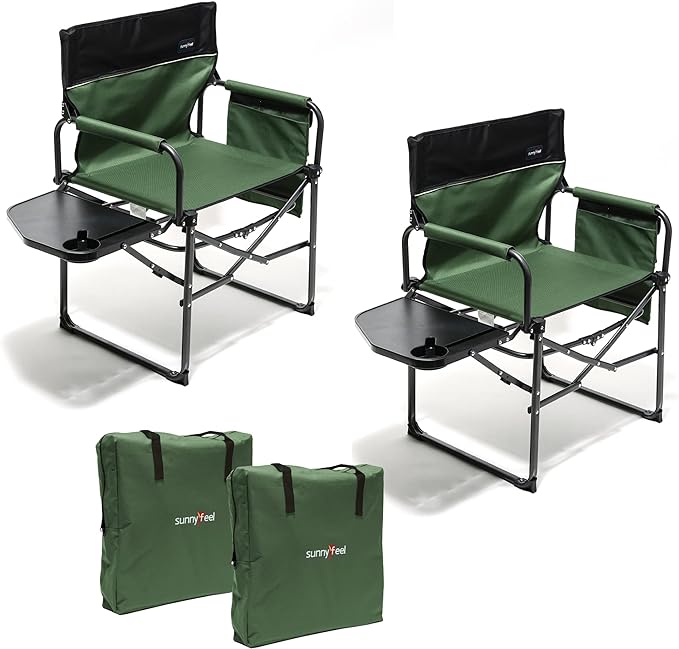SUNNYFEEL Camping Directors Chair 2 Pack, Heavy Duty,Oversized Portable Folding Chair with Side Table, Pocket for Beach, Fishing,Trip,Picnic,Lawn,Concert Outdoor Foldable Camp Chairs