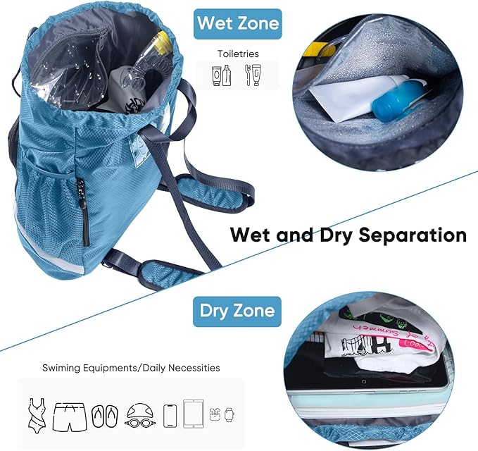 Swim Beach Sports Drawstring Backpack - Gym Bag with Shoes Compartment and Waterproof Pocket for Gym Accessories, Swim Essentials - Kids Mens Beach Workout Bag