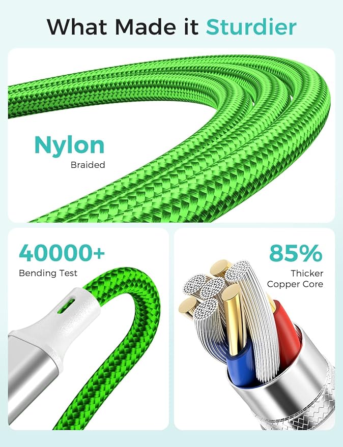 2Pack Multi Charging Cable for Apple Watch Charger 4 in 1 Travel Essentials RV Camping Essentials USB C/L/Micro Compatible with iWatch Series 11-1/iPhone 17/16/15/Android Airplane Gadgets-4FT/Green