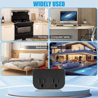 Grounded Outlet with Double ON Off Switch, VSEER 2 Port Electrical Outlet Plug Switch 15A 1875W / Wall Tap Adapter with Daul Red Indicator, ETL Listed (Black 1-Pack)