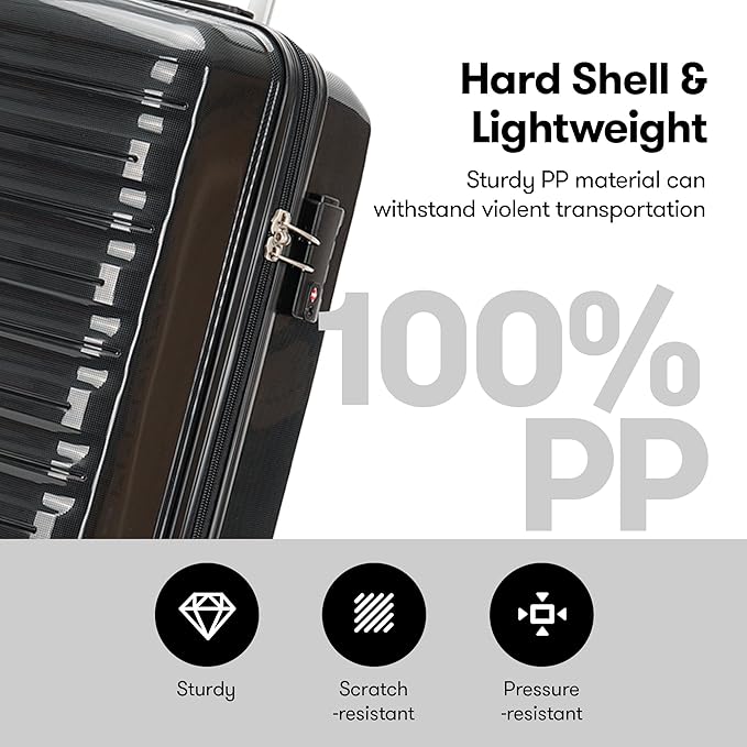GinzaTravel 28 Inch Large Luggage Hardside Suitcase with Spinner Wheels TSA Approved Lock, Lightweight PP Hard Shell Luggage for Travel & Business, Black