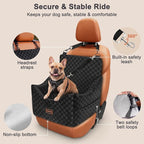 JOEJOY Elevated Dog Car Seat for Small/Medium Dogs up to 35 lbs, Memory Foam Booster Seat with Detachable Washable Cover, Travel-Safe Car Bed with Safety Belts & Storage Pockets, Black