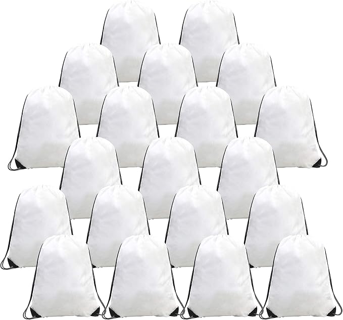 BeeGreen Drawstring Bags Backpacks Bulk, 20 Pieces White Gym Cinch Bags, String Backpack for Sports Sack, Personlized Sackpacks DIY Heat Vinyl