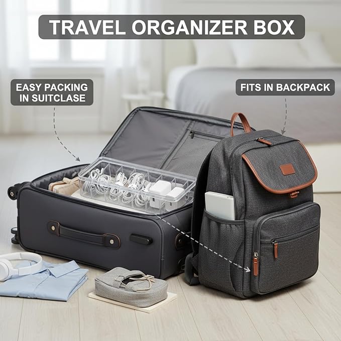 Tatuo 4 Pcs Cable Organizer Box with Wire Ties, Plastic Cord Storage Box with Lid, Electronics Organizer for Home Office Desk Organizers and Accessories (Clear)