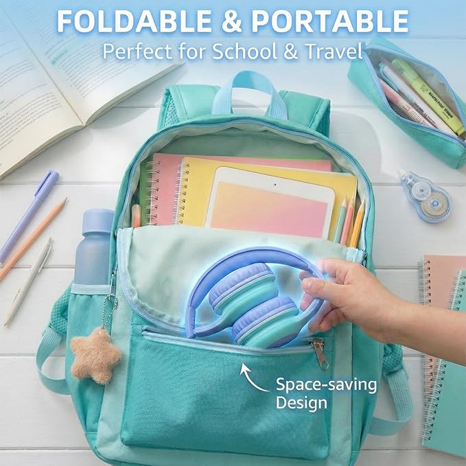 ADOOPE Wired Kids Headphones with USB C Plug, 85dB Safe Volume, Adjustable Headband, Tangle-Free Cord Headphones for School, Tablet, Travel (Sky Blue & Mint Green, Without Microphone)
