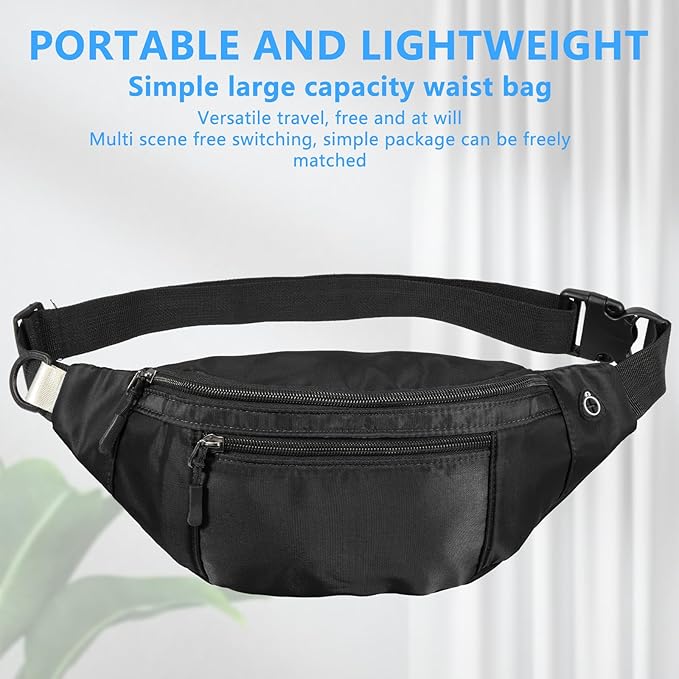 1PCS Crossbody Fanny Pack Large Capacity Waist Bag with 4-Zipper Pockets Adjustable Strap Fanny Packs Waterproof Oxford Cloth Travel Belt Bag for Outdoor Shopping Travel Men Women,Black