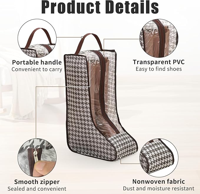 2 Pack Boot Storage Bag, Portable Dust Proof Boot Bags for Cowboy Boots, Shoe Cover Protector Bag for Boots Storage and Organizer Packing, Tall Boot Storage Carry Bag for Travel and Daily Use
