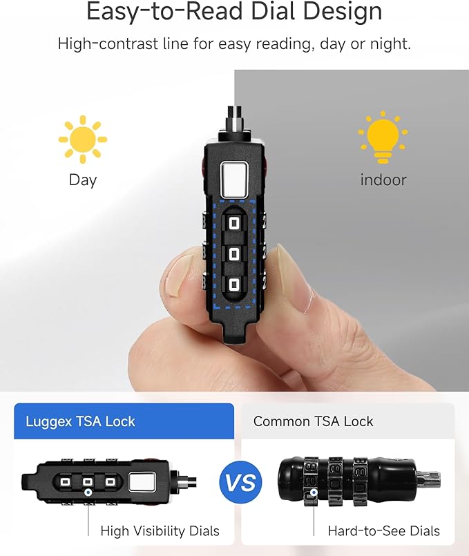 LUGGEX TSA Locks for Luggage, Suitcase Locks TSA Approved, Luggage Locks, Ease of Use & Durable(Silver Cable,2 Pack)