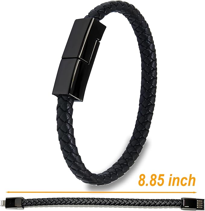 SEANADO Leather Bracelet Charger USB Charging Cable Braided Cords USB Portable Travel Charger for Mens Womens Compatible with iPhone 14/13/12/11 pro XS MAX (for iPhone, L(8'85''))