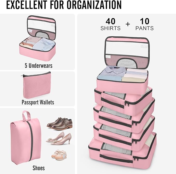 Veken 10 Set Packing Cubes for Travel Essential, Suitcase Organizer Bags in 4 Sizes, Carry-On Luggage Accessories with Large Laundry & Hanging Toiletry Bag, Must-Have for Airplane, Road Trip & Camping