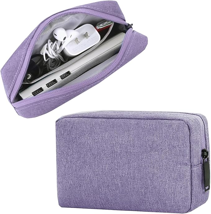 CAAORDKSO Small Cable Organizer Bag, Charger Organizer Case Pouch Travel Bag, Waterproof Electronics Accessories Case for USB, Cable, Cord, Charger, Phone, Power Bank, Earphone (Small-Purple)