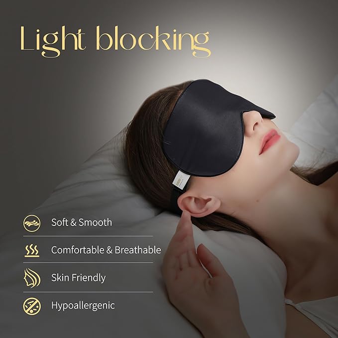 ZIMASILK 2 Pack 100% Natural Silk Sleep Mask, Adjustable Super-Smooth Soft Eye Mask for Sleep, Multiple Color Options (2 Pack,Black)