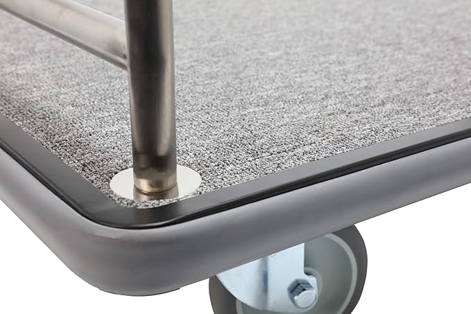 Brushed Stainless Steel Luggage Cart – 800lb Capacity – Bellman Cart w/ 5” Rubber Wheels & Gray Carpet, for Hotel, Resorts, Condos, Commercial Use (Value Valet Series)