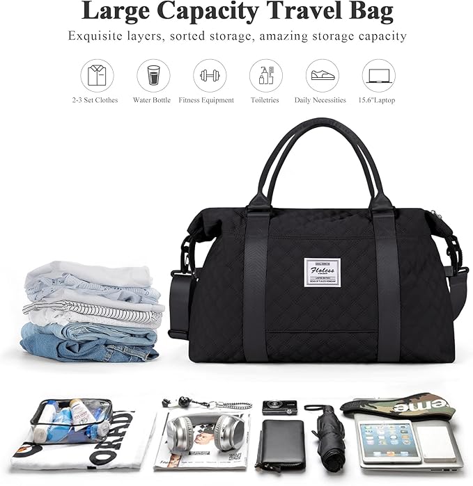 HYC00 Travel Duffel Bag,Carry-on Overnight Weekender Bags for Women,Sports Tote Gym Bag with Wet Pocket